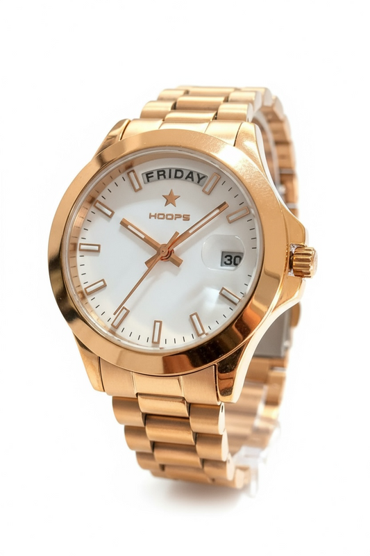 Hoops Orologio Al Quarzo In Acciaio Rosa Modello Day Date Donna