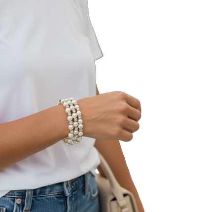 Bracciale Donna Perle Bianche Sintetiche Oro Elastico BR-DONNA-PERLE-BIANCO-01