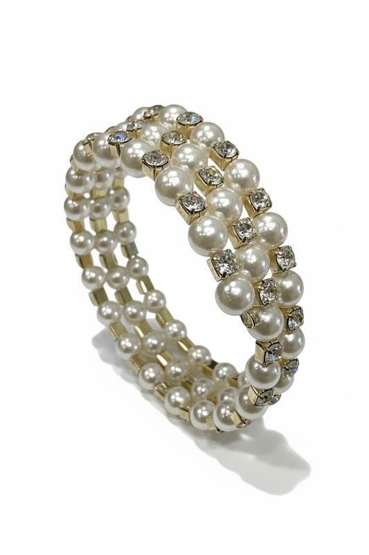 Bracciale Donna Perle Sintetiche Bianche Elastico Rigido
