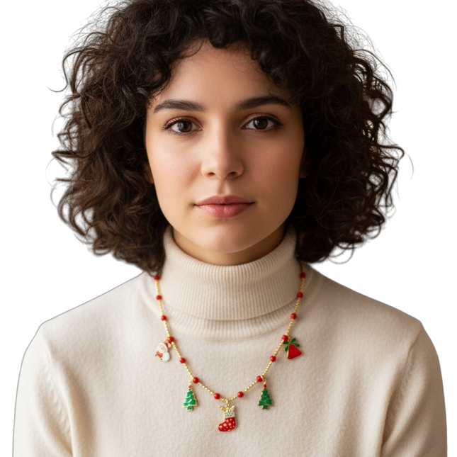 Collana Donna Natale Acciaio Ciondoli Albero Stella Fiocco Neve Regalo