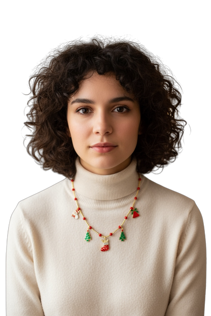 Collana Donna Natale Acciaio con Ciondoli Festivi - Gioiello Natalizio Elegante