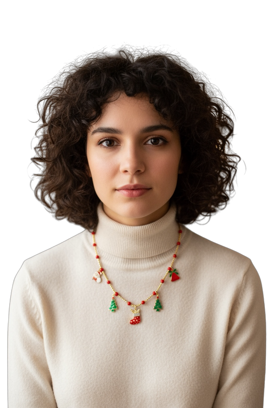 Collana Donna Natale Acciaio con Ciondoli Festivi - Gioiello Natalizio Elegante