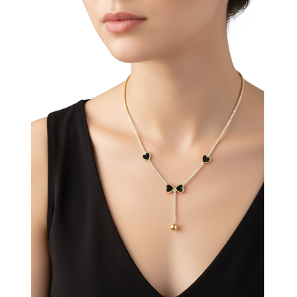 Collana Donna Shelly Lunga Cuori Cristalli Design Y Pendente Oro Argento