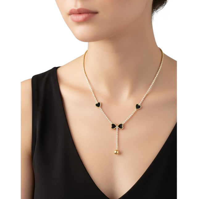 Collana Donna Shelly Lunga Cuori Cristalli Design Y Pendente Oro Argento