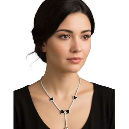 Collana Donna Shelly Lunga Cuori Cristalli Design Y Pendente Oro Argento