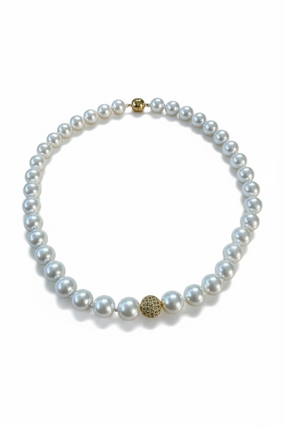 Collana Perle Conchiglia Naturali - Centrale Rame con Zirconi 40cm