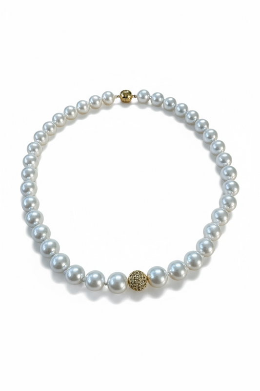 Collana Perle Conchiglia Naturali - Centrale Rame con Zirconi 40cm