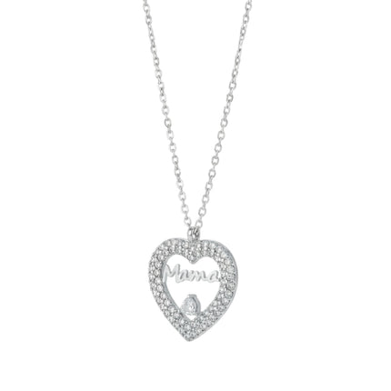 Collana Donna Acciaio Inox Cuore Mamma Zirconi Pendente Elegante