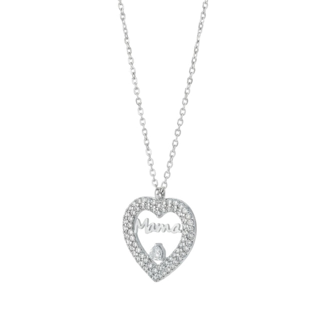 Collana Donna Acciaio Inox Cuore Mamma Zirconi Pendente Elegante