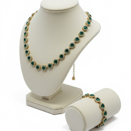 Shelly Set Collana e Bracciale Tennis Donna Acciaio Gold Zirconi Verdi Elegante