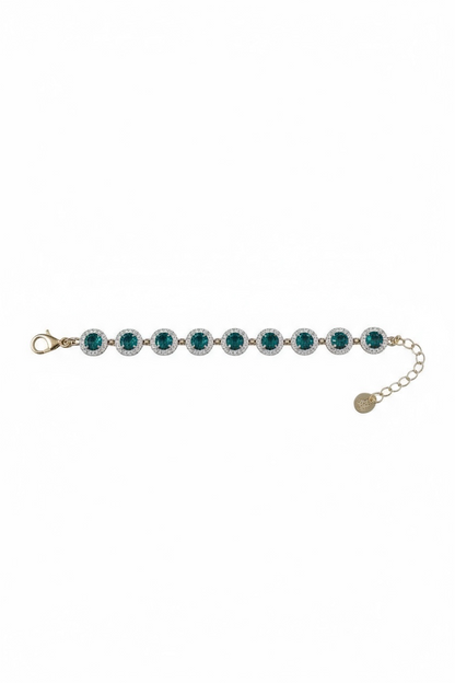 Set Collana e Bracciale Tennis Donna Acciaio Inox Gold con Zirconi Verdi