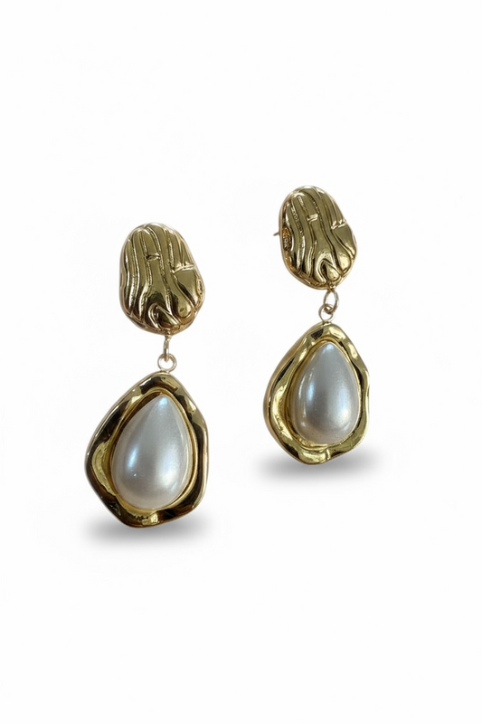 Orecchini Pendenti Donna con Perla Design Organico Oro e Argento