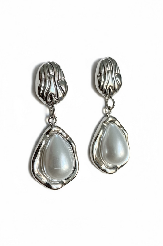 Orecchini Pendenti Donna con Perla Design Organico Oro e Argento