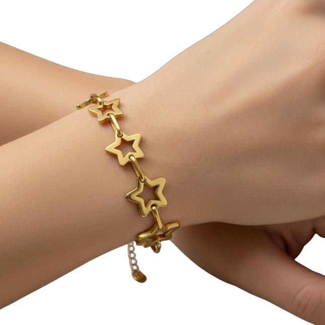 Bracciale Donna Acciaio Stelle Oro Silver Bicolore Regolabile