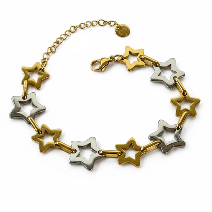 Bracciale Donna Acciaio Stelle Oro Silver Bicolore Regolabile