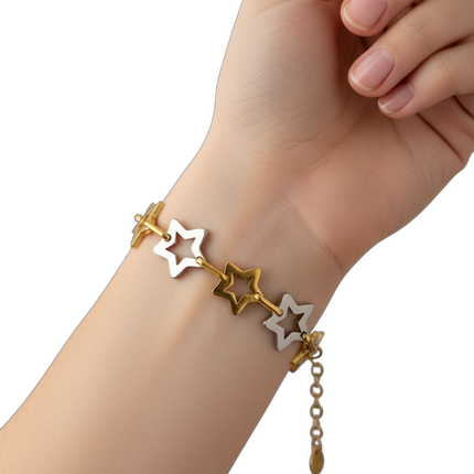 Bracciale Donna Acciaio Stelle Oro Silver Bicolore Regolabile