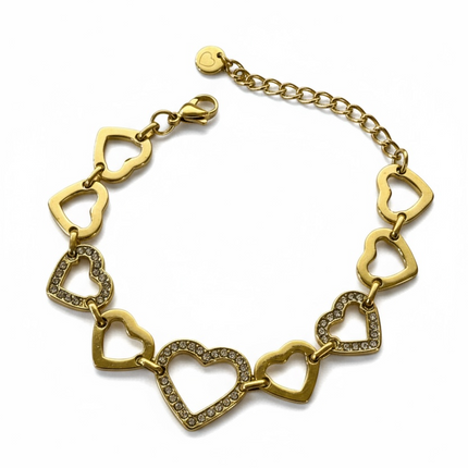 Bracciale Donna Acciaio Cuori Strass Oro Argento Regolabile