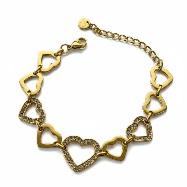 Bracciale Donna Acciaio Cuori Strass Oro Argento Regolabile