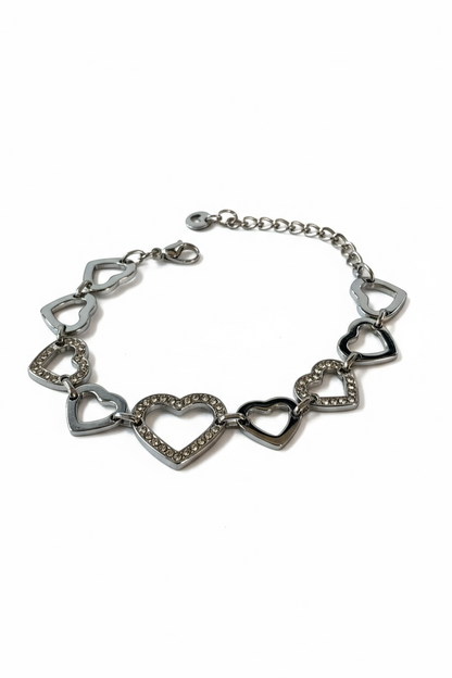 Bracciale Cuori Donna con Strass Brillanti - Acciaio Inox Oro e Argento