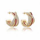 Orecchini Cerchio Donna Shelly Rame Zirconi Bianchi Rossi Design Intrecciato