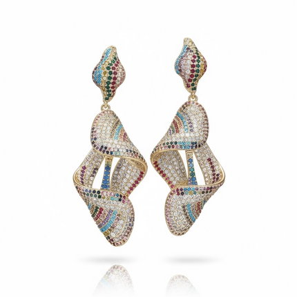 Orecchini Donna Shelly Rame Zirconi Multicolor Geometrici Pendenti Oro