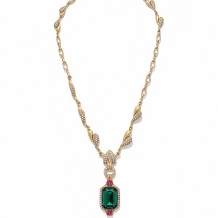 Collana Donna Shelly Oro Pendente Smeraldo Cristalli Pavé Rubino Cerimonia
