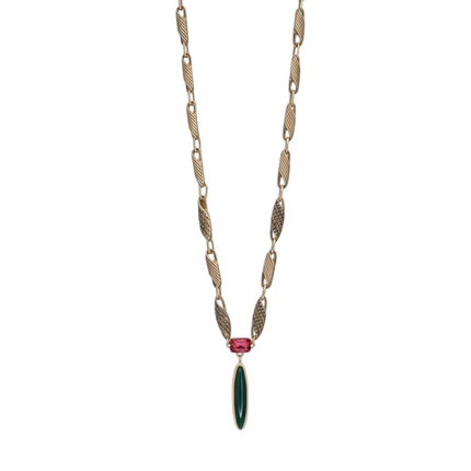 Collana Donna Shelly Acciaio Pendente Smeraldo Rubino Finitura Bronzo 120g
