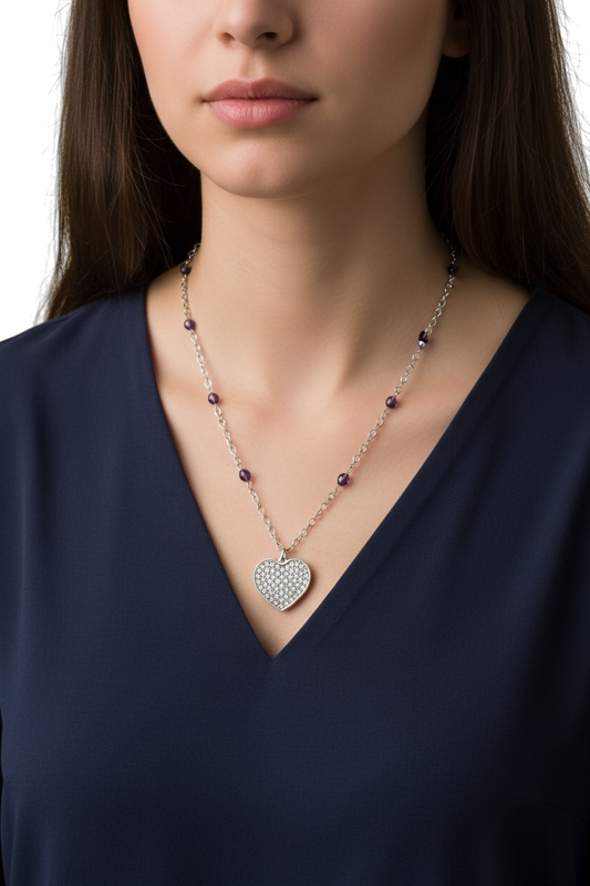 NUOVO 2Jewels Collana Donna Cuore Acciaio con Cristalli Viola Elegante