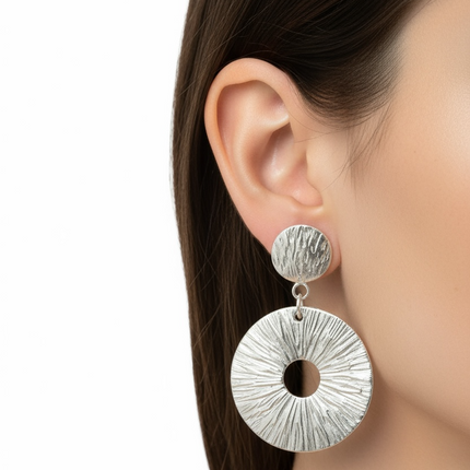 Orecchini Donna Shelly Cerchio Martellato Acciaio Vintage Chic Argento