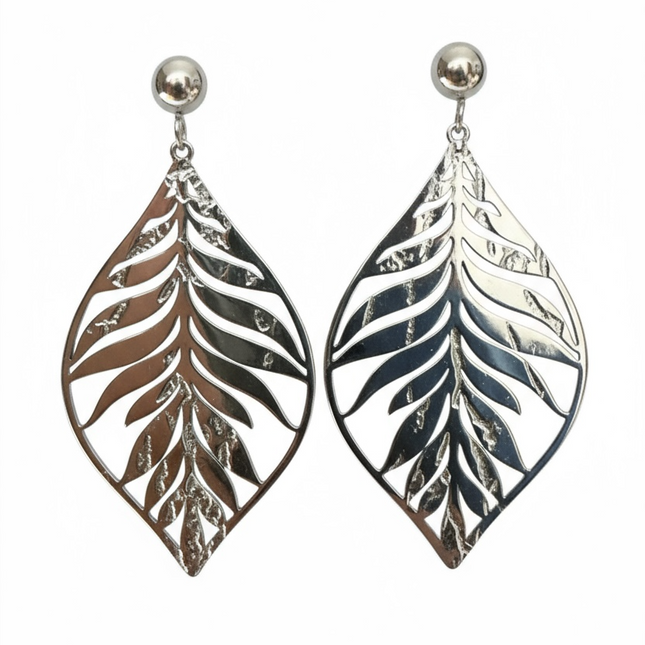 Orecchini Pendenti Donna Foglia Acciaio Inossidabile Design Traforato