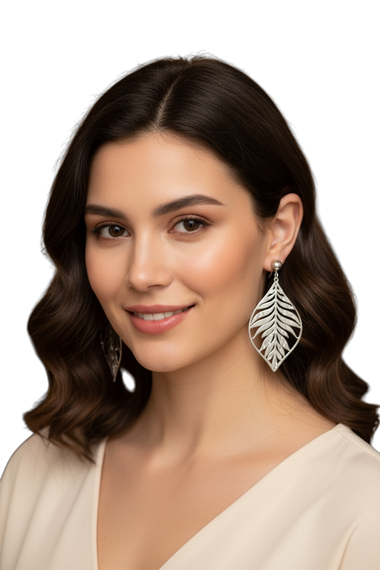 NUOVO Shelly Orecchini Donna Pendenti Foglia Acciaio Inossidabile Design Elegante