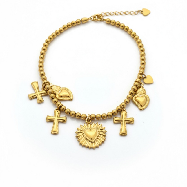 Bracciale Donna Shelly con Charms Sole e Cuore Elegante Acciaio Moda