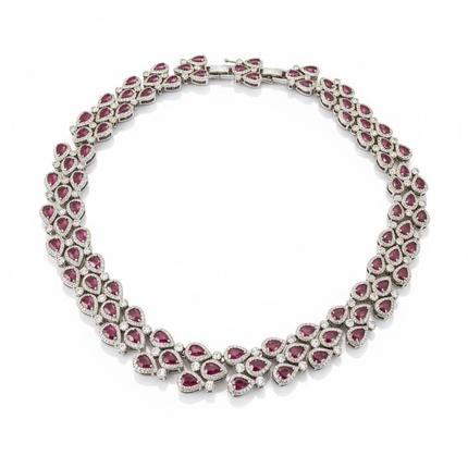 Collana Girocollo Donna Acciaio Collier Zirconi Rosso Rubino