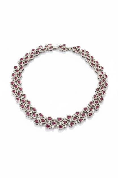 NUOVO Shelly Collana Girocollo Donna Acciaio Collier Zirconi Rosso Rubino Elegante