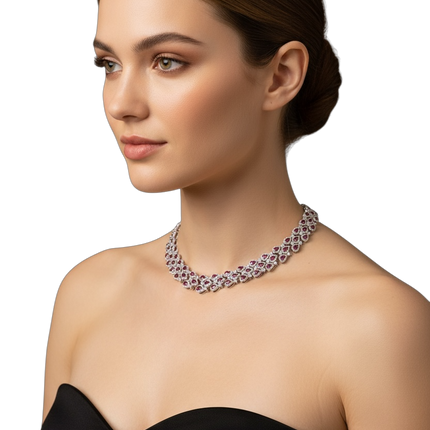 Collana Girocollo Donna Acciaio Collier Zirconi Rosso Rubino