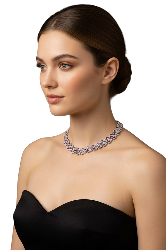 NUOVO Shelly Collana Girocollo Donna Acciaio Collier Zirconi Rosso Rubino Elegante