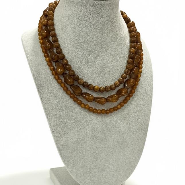 Collana Donna Shelly Multifilo 3 Fili Perle Sintetiche Blu Notte Marrone