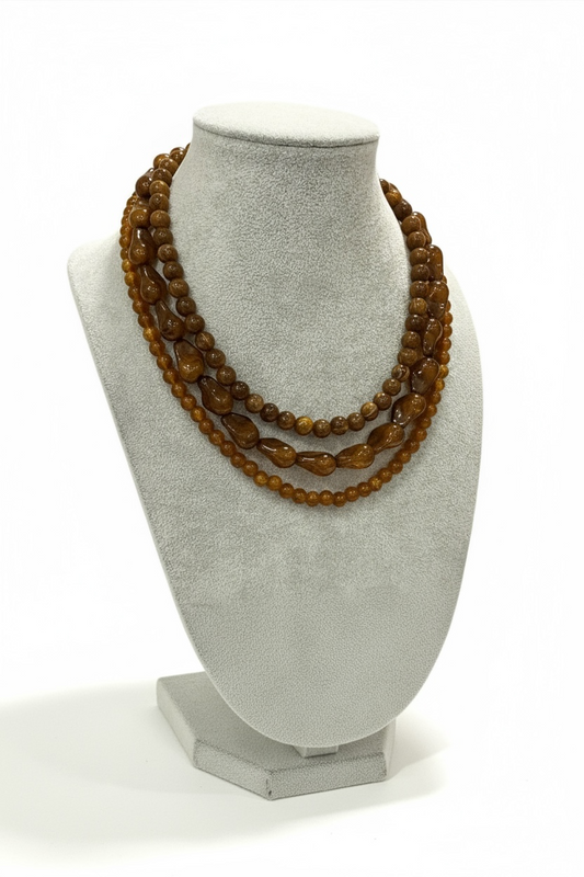 Collana Donna Multifilo 3 Fili Perle Sintetiche Blu Notte Marrone