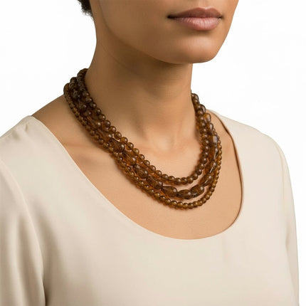 Collana Donna Shelly Multifilo 3 Fili Perle Sintetiche Blu Notte Marrone