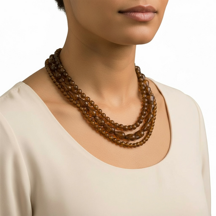 Collana Donna Shelly Multifilo 3 Fili Perle Sintetiche Blu Notte Marrone