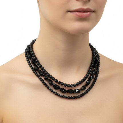 Collana Donna Shelly Multifilo 3 Fili Perle Sintetiche Blu Notte Marrone