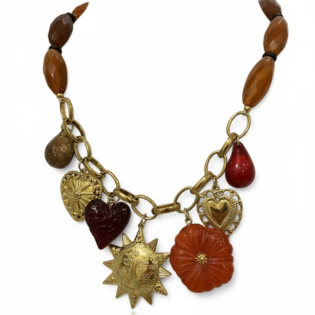 Collana Donna Shelly Boho Ciondoli Resina Sole Cuore Fiore Catena Oro