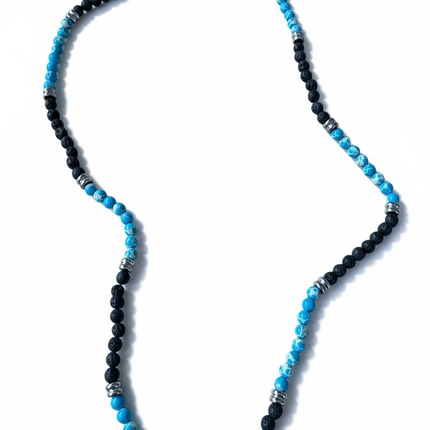 Collana Uomo Pietra Lavica e Turchese Sfere Naturali Stile Etnico