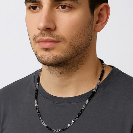 Collana Uomo Acciaio Bicolore Catena Maglie Moderna Urban