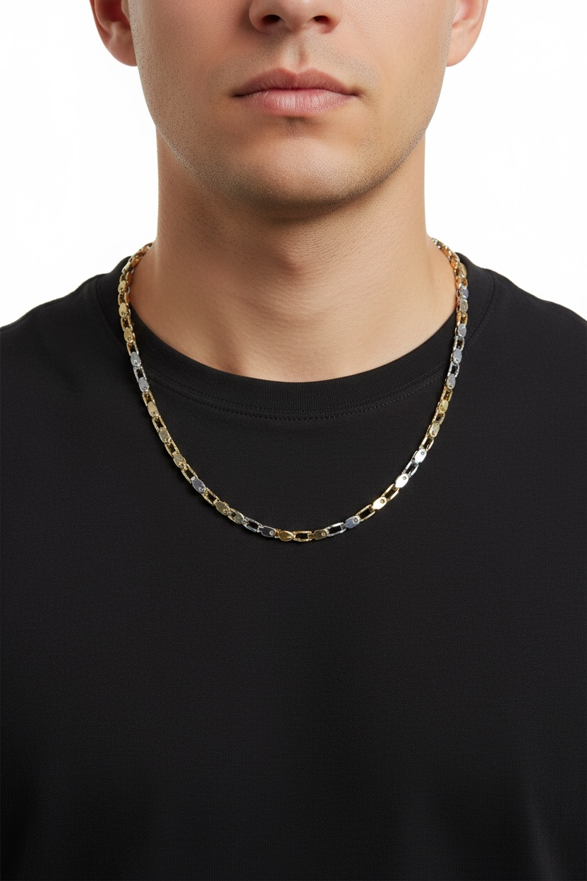 Collana Uomo Acciaio Bicolore Catena Maglie Moderna Urban