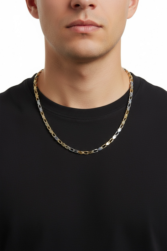 NUOVO Collana Uomo Acciaio Bicolore Catena a Maglie Stile Moderno Elegante