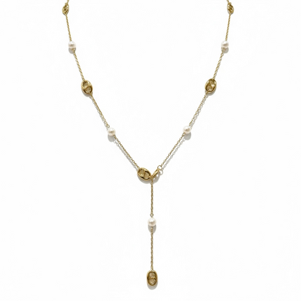 Collana Donna Acciaio Perla Sintetica Catena Marinara Stile Y Gold Silver