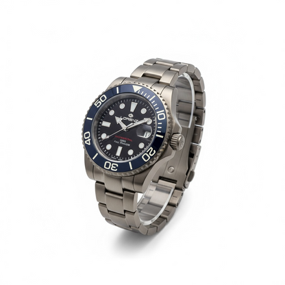 NUOVO Lorenz Orologio Uomo Diver Full Titanium 10ATM Ghiera Blu Vetro Zaffiro