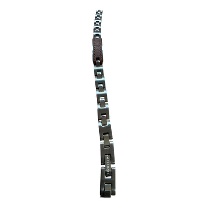 NUOVO Maserati Bracciale Uomo Acciaio con Inserto Pelle Marrone Maglie Logo