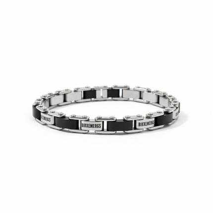 Bracciale Uomo Bikkembergs Acciaio Legno Ebano Maglie Logo 21cm WILB01WW